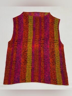 Vintage Y2K Stretch Crinkle Top Colorful Snake Print Sz Med Statement Maximalist